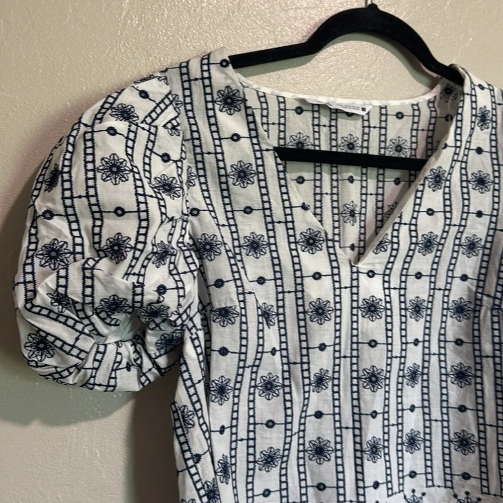 Zara Embroidered Top with Puff Sleeves